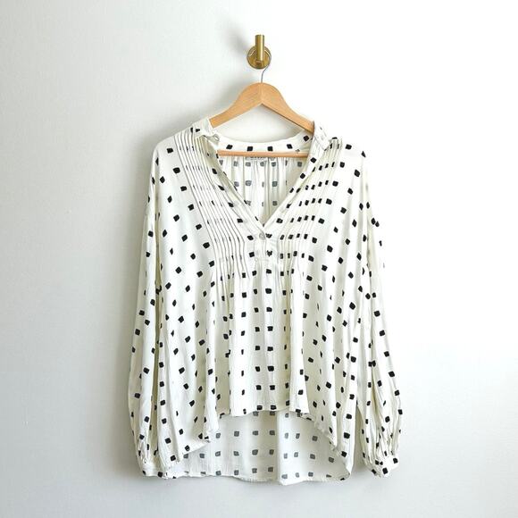 Masai Badisso Polka Dot Print Pleated Long Sleeve Blouse White Black M - Picture 2 of 8